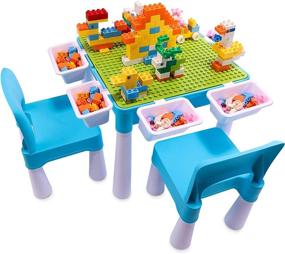 img 4 attached to Children's Activity Table and Chair Set with 2 Chairs, Kids' Table and Chair Set with 4 Storage Boxes Plus 180pcs Large Building Blocks - Compatible with Popular Brands, Ideal for Ages 3 and Up