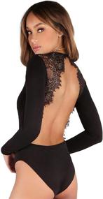 img 3 attached to 👗 DIDK Elegant Backless Lace Appliqued Long Sleeve Bodysuit for Women