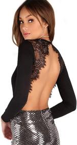 img 4 attached to 👗 DIDK Elegant Backless Lace Appliqued Long Sleeve Bodysuit for Women