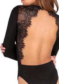 img 1 attached to 👗 DIDK Elegant Backless Lace Appliqued Long Sleeve Bodysuit for Women