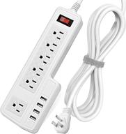 🔌 jackyled mountable surge protector power strip, 10ft extension cord with 6 outlets, 4 usb ports, and right angle flat plug, electric charging station for home office - white logo