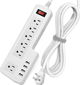 img 4 attached to 🔌 JACKYLED Mountable Surge Protector Power Strip, 10ft Extension Cord with 6 Outlets, 4 USB Ports, and Right Angle Flat Plug, Electric Charging Station for Home Office - White