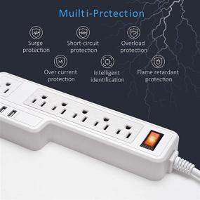 img 3 attached to 🔌 JACKYLED Mountable Surge Protector Power Strip, 10ft Extension Cord with 6 Outlets, 4 USB Ports, and Right Angle Flat Plug, Electric Charging Station for Home Office - White