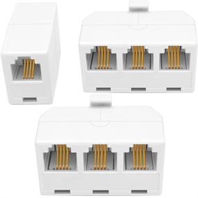 img 4 attached to 🔌 NECABLES 3-Way Phone Jack Splitter (2+1 Pack) RJ11 6P4C with Line Coupler – Landline and Fax Compatible in White