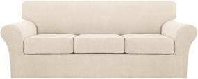 img 4 attached to 🛋️ Turquoize 4-Piece Sofa Covers for 3-Cushion Couch - Elastic Washable Slipcover with Separate Cushion Cover - Thick & Soft Furniture Protector - Ideal for Pets - (Sofa, Biscotti Beige)