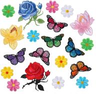 🌸 kissbuty 20 pcs flowers butterfly iron on patches: creative embroidery appliques for diy crafts & clothing logo