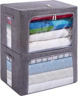 📦 foldable metal frame extra large clothes storage bins - stackable linen fabric container organizer set with carrying handles and clear window - 100l (gray, 23.6x 16.5x 15.7 inch) logo