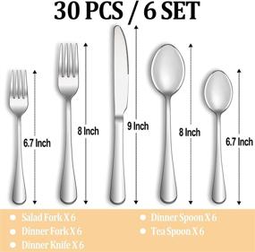 img 3 attached to 🍴 Premium Stainless Steel Flatware Set - 30 Piece Silverware Set for 6, Mirror Polished Cutlery Utensil Set, Durable and Dishwasher Safe - Perfect for Home Kitchen, Dining, and Entertaining