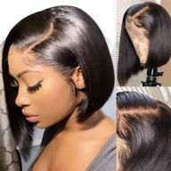 🏾 jaja hair short straight bob wigs human hair: 13x4 lace front, glueless, 130% density, pre plucked with baby hair for black women - natural black 10 inch logo