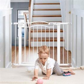 img 4 attached to Tokkidas Auto Close Baby Gate: Extra Wide Child Gate with Door, Easy Walk 👶 Thru Dog Gate for Stairs & Doorways - Pressure Mounted Kit, No Drilling Required (40.6inch-Arched White)