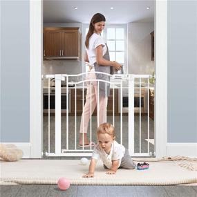 img 3 attached to Tokkidas Auto Close Baby Gate: Extra Wide Child Gate with Door, Easy Walk 👶 Thru Dog Gate for Stairs & Doorways - Pressure Mounted Kit, No Drilling Required (40.6inch-Arched White)