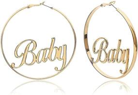 img 4 attached to 💫 Stylish Women's Girls' Geometric Dangle Hoop Earrings: Hollow Out Letters, Stars, and Baby Engraving Jewelry