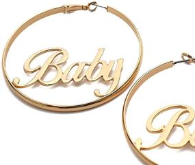 img 1 attached to 💫 Stylish Women's Girls' Geometric Dangle Hoop Earrings: Hollow Out Letters, Stars, and Baby Engraving Jewelry