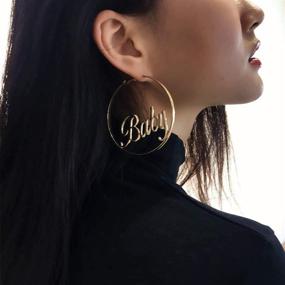 img 3 attached to 💫 Stylish Women's Girls' Geometric Dangle Hoop Earrings: Hollow Out Letters, Stars, and Baby Engraving Jewelry