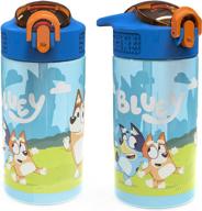 🧢 zak designs bluey kids spout cover and carrying loop, travel-friendly & leak-proof water bottle design, durable plastic, 16oz, 2-pack, bluey bottle 2pk logo