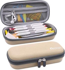 img 4 attached to 🖍️ Aiscool Khaki Canvas Pencil Case Pen Holder Bag with Large Capacity for School Supplies and Office Stationery