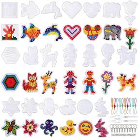 img 4 attached to Fuse Beads Pegboards Set - 20 Clear Plastic Pegboards with Craft Tray, 20 Colorful Cards, 4 White Beads Tweezers, 10 Keychains, 10 Hang Ropes, and 20 Hang Circles - Ideal for Kids DIY Craft Beads