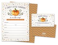 🎃 sweet little pumpkin on the way rustic fall baby shower invitations and diaper raffle tickets - autumn colors, fall leaves, chevron stripes. set of 25 fill in style cards, envelopes, raffle tickets logo