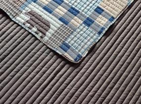 img 1 attached to 🏡 Rustic Modern Farmhouse Cabin Lodge Stripe Bedspread Set with Grizzly Bears and Buffalo Plaid Check Houndstooth Patterns - Beige Blue - Western 2 (King/Cal-King)