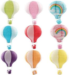 img 2 attached to 🎈 Colorful Hot Air Balloon Paper Lantern Decoration Set for Weddings, Birthdays, and Parties - 5Pcs/Lot, 12 Inch Red Pompoms Included