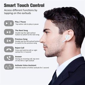 img 1 attached to 🎧 Беспроводные Bluetooth наушники TWS: портативный чехол для зарядки, сенсорное управление, Bluetooth 5.0, шумоподавление, стереонаушники - длительное время работы аккумулятора, защита от пота при занятиях спортом, подходят для деловых встреч (белые)