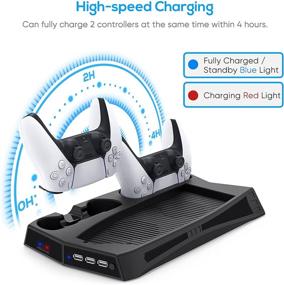 img 3 attached to PS5 Vertical Stand with Cooling Fan, Charging Dock, and Dual Controller Charge Station - Compatible with Playstation 5 Disc/Digital Edition and DualSense Controllers