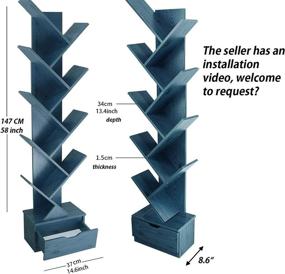 img 1 attached to 📚 Blue Bookshelf with Drawer: Tree Design for Optimal Organization and Storage – Ideal Bookcase, Corner Book Rack, and Organizer for Books