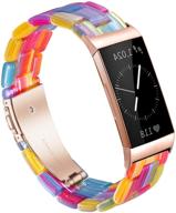 ilvanya resin watchband compatible with fitbit charge 3/4 / 3 se，bright resin sport strap with stainless steel buckle fashion replacement bracelet for fitbit charge women men，multi color(rainbow) logo