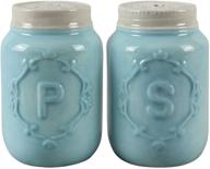 🍶 blue ceramic mason jar salt and pepper shakers - miniature size - 2.75" height logo