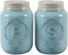 img 1 attached to 🍶 Blue Ceramic Mason Jar Salt and Pepper Shakers - Miniature Size - 2.75" Height