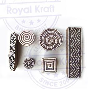 img 3 attached to 🎨 Set of 6 Wooden Printing Stamps: Spiral and Geometric Pattern Designs