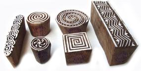 img 4 attached to 🎨 Set of 6 Wooden Printing Stamps: Spiral and Geometric Pattern Designs