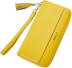 img 4 attached to Cyanb Women's Wallet with Tassel, Bifold Clutch Wristlet, Long Purse with Wrist Strap