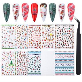 img 3 attached to QIMYAR 10-Pack Christmas Nail Stickers with Tweezers - 3D Self-Adhesive Nail Decals featuring Santa, Reindeer, Wreath, Bell, Candy Cane, Christmas Tree, Hat, Socks, Penguin, Puppet, and Gift Designs - DIY Nails Manicure Tips Decor