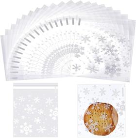 img 4 attached to 🍪 200 Christmas Cookie Bags Snowflake Clear Treat Bags for Gifts and Goodies - Self Adhesive Seal (4 by 4 Inch)