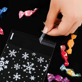 img 2 attached to 🍪 200 Christmas Cookie Bags Snowflake Clear Treat Bags for Gifts and Goodies - Self Adhesive Seal (4 by 4 Inch)