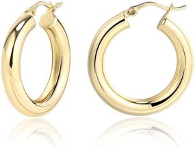img 4 attached to BOUTIQUELOVIN 14K Gold Plated Hypoallergenic Thick Chunky Hoop Earrings: Lightweight Tube Design for Women
