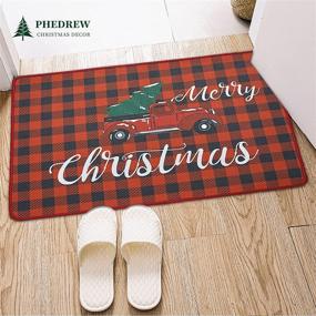 img 2 attached to 🎄 Christmas Tree Red Truck Buffalo Plaid Holiday Rugs - Non-Slip Christmas Mats 20 x 28 Inches, Winter Welcome Doormats Floor Mat for Outdoor Indoor Xmas Rug, Home Garden Decorative
