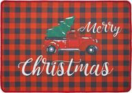 🎄 christmas tree red truck buffalo plaid holiday rugs - non-slip christmas mats 20 x 28 inches, winter welcome doormats floor mat for outdoor indoor xmas rug, home garden decorative логотип