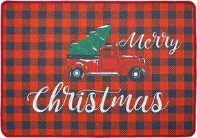 img 4 attached to 🎄 Christmas Tree Red Truck Buffalo Plaid Holiday Rugs - Non-Slip Christmas Mats 20 x 28 Inches, Winter Welcome Doormats Floor Mat for Outdoor Indoor Xmas Rug, Home Garden Decorative