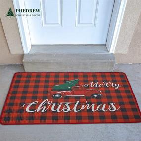 img 1 attached to 🎄 Christmas Tree Red Truck Buffalo Plaid Holiday Rugs - Non-Slip Christmas Mats 20 x 28 Inches, Winter Welcome Doormats Floor Mat for Outdoor Indoor Xmas Rug, Home Garden Decorative