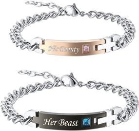 img 4 attached to GAGAFEEL Couple Bracelets: Engraved Forever Always ID Cuff Stainless Steel Link Perfect for Personalization - Ideal His Hers Bracelets, Great Gift for Lovers, Best Friends - Xmas Valentine's Day