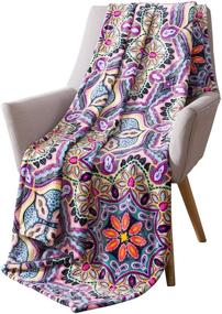img 4 attached to 🧣 Boho Velvet Fleece Throw Blanket: Soft Plush Paisley Accent, Teal Hot Pink Purple Yellow Black VCNY Yara Bright