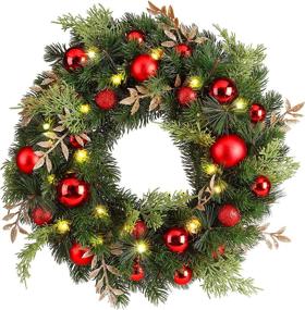 img 4 attached to 🎄 ilikable 16in Pre-lit Christmas Wreath with 40 LED Lights - Battery Powered Xmas Wreath for Door, Window Mantel Holiday Decoration