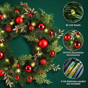 img 3 attached to 🎄 ilikable 16in Pre-lit Christmas Wreath with 40 LED Lights - Battery Powered Xmas Wreath for Door, Window Mantel Holiday Decoration
