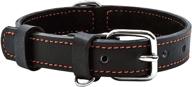 adjustable leather dog collar with double stitched seam - small size - black and red seam - premium leather dog collar logo