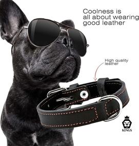 img 1 attached to Adjustable Leather Dog Collar with Double Stitched Seam - Small Size - Black and Red Seam - Premium Leather Dog Collar