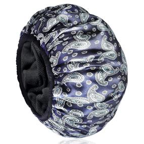 img 4 attached to 💦 BYHOYULU Extra Large Triple Layer Shower Cap for Long Hair - Waterproof & Reusable Bath Cap with Dry Hair Function - Adjustable Size & Washable - Microfiber Terry Cloth Silky Satin - Blue Flower Design