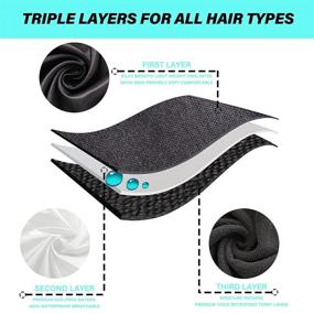 img 1 attached to 💦 BYHOYULU Extra Large Triple Layer Shower Cap for Long Hair - Waterproof & Reusable Bath Cap with Dry Hair Function - Adjustable Size & Washable - Microfiber Terry Cloth Silky Satin - Blue Flower Design