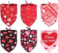 ❤️ whaline 6 pack valentine's day dog bandanas: heart love triangle bibs for dogs & cats - adjustable, washable scarf! логотип